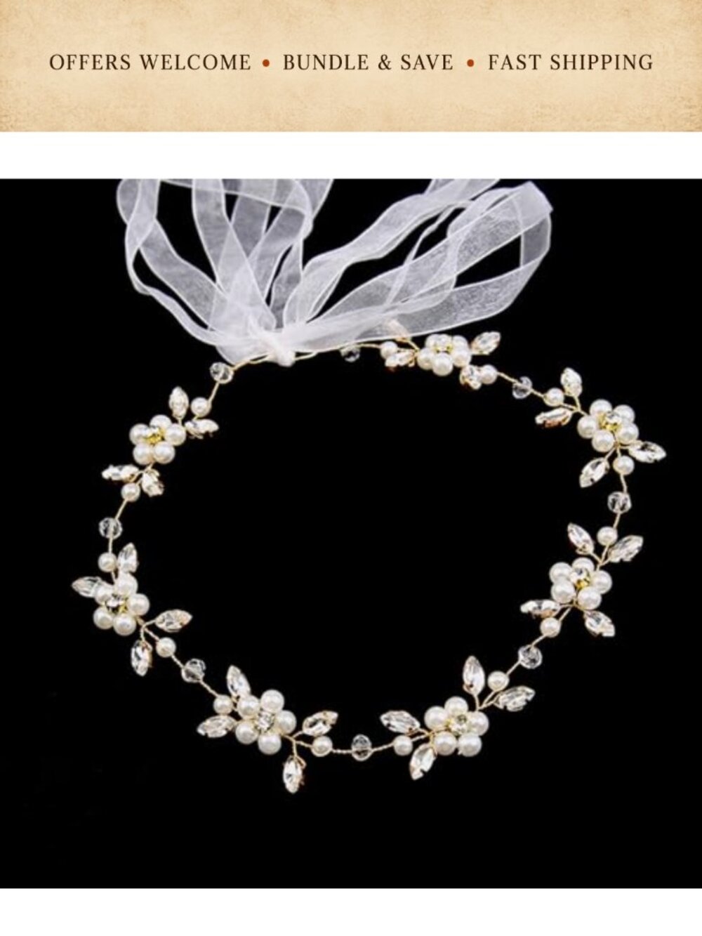 Crystal Pearl Hair Vine Bridal Headband Wedding Hair Accessory